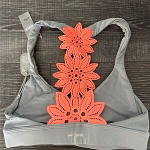 Aerie Gray Sports Bra with Coral Lace Detail